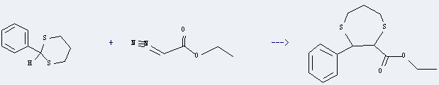 1,3-Dithiane, 2-phenyl- can be used to produce 3-phenyl-[1,4]dithiepane-2-carboxylic acid ethyl ester with diazoacetic acid ethyl ester.